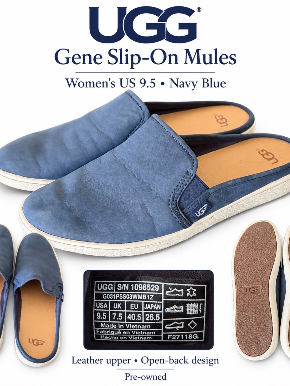 UGG Navy Blue Gene Slip-On Mules